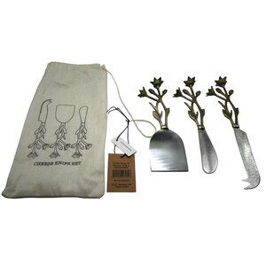 Charcuterie Cheese Knives  Brass Floral Handles Set of 3 NWT Rustic Farmhouse